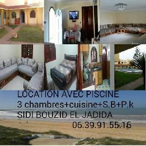 Location vacance appartement meublé+piscine à la plage de Sidi Bouzid El Jadida
