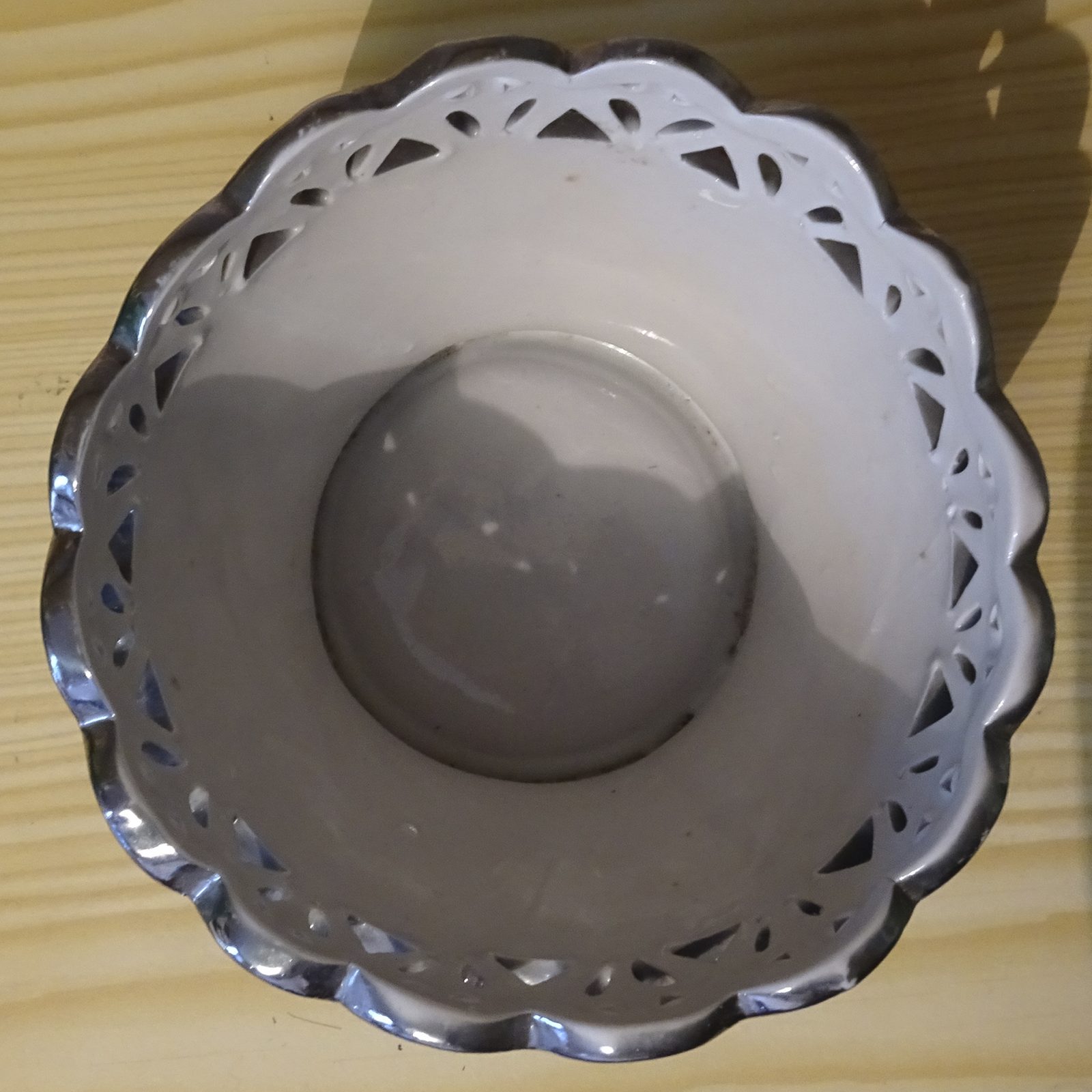 CORBEILLE POT CERAMIQUE FRUITS FLEURS VINTAGE DOREE BORD DENTELLE - photo 6